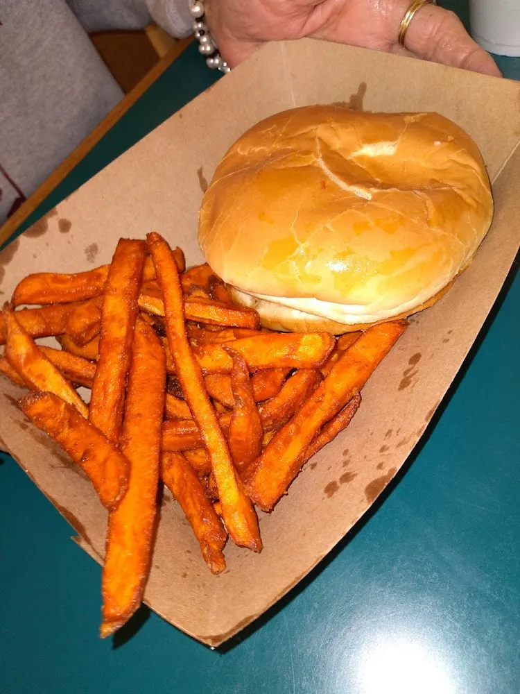 Mushroom and Swiss Burger Sweet Potato Fries